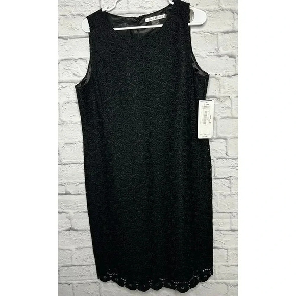 NWT Peter Nygard black sheath eyelet sleeveless dress, size 14p. - Picture 2 of 9